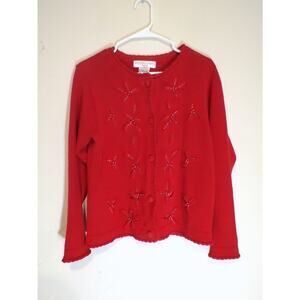 Victoria Jones Petites Red Winter / Christmas Cardigan Sweater